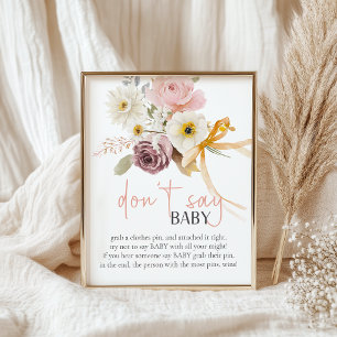 Soft Spring Floral Dont Say Baby Shower Game Poster