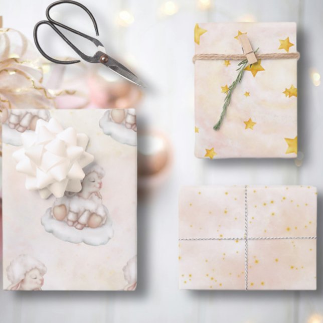 Soft Spring Lamb Pastel Dream star Pink cloud dust Wrapping Paper Sheet (Creator Uploaded)