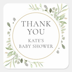 Soft Spring Leaves Baby Shower Thank You Square Sticker