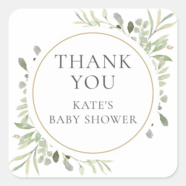 Soft Spring Leaves Baby Shower Thank You Square Sticker (Front)