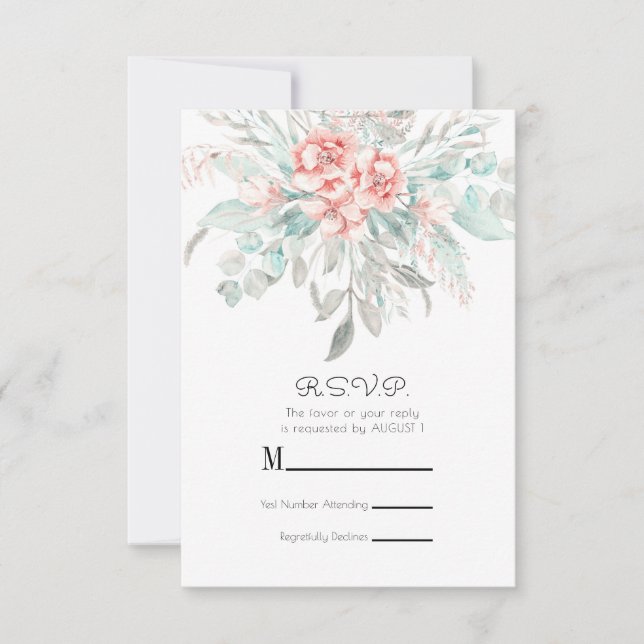 Soft Spring Summer Floral Greenery RSVP Reply Card (Front)