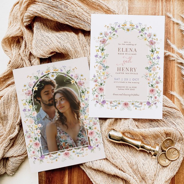 Soft Spring Wildflower Fairytale Wedding Photo Invitation (Creator Uploaded)