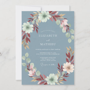 Soft Steel Slate Leafy Wedding Invitation