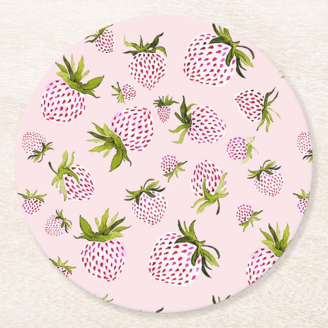 Soft Strawberries - Berry Sweet  Round Paper Coaster (Front)