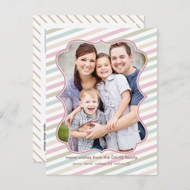Soft Stripes Holiday Photo Postcard (Front/Back)