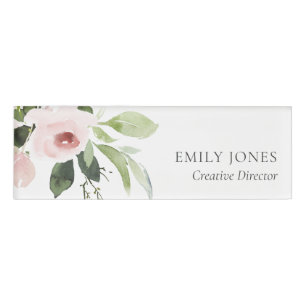 SOFT SUBTLE COLOR WASH BLUSH PINK FLORAL BUNCH NAME TAG