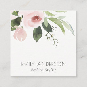 SOFT SUBTLE COLOR WASH BLUSH PINK FLORAL BUNCH SQUARE BUSINESS CARD