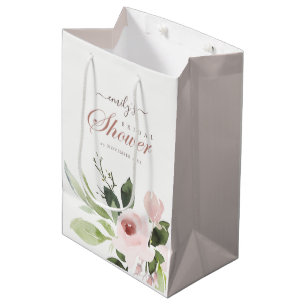 SOFT SUBTLE FLORAL BLUSH PINK ROSE BRIDAL SHOWER MEDIUM GIFT BAG
