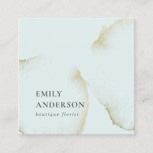 SOFT SUBTLE PASTEL AQUA BLUE GOLD ABSTRACT ORGANIC SQUARE BUSINESS CARD