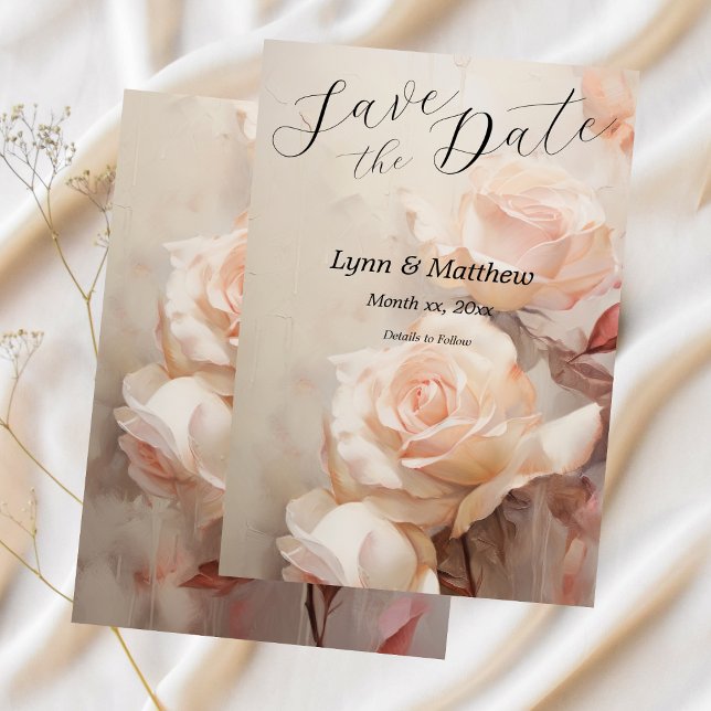 Soft Summer Roses, Elegant Wedding   Save The Date (Soft Summer Roses, Elegant Wedding Save The Date - Announcement Card)