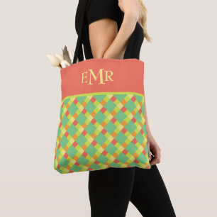 Soft Summer Tile Stripes Monogram Tote Bag