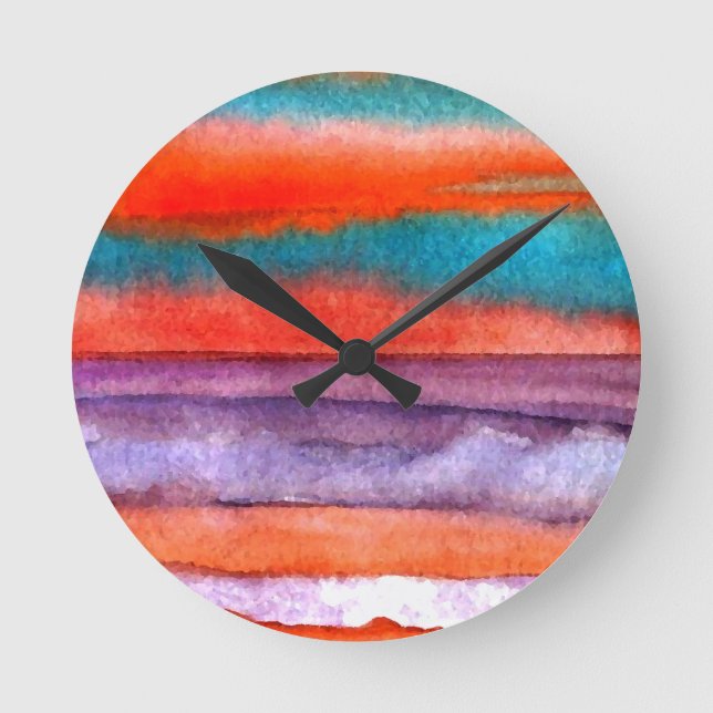 Soft Sun Play Beach Sunset Ocean Waves Art Round Clock (Front)