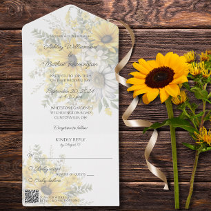 Soft Sunflowers and Daisies with QR Code  All In One Invitation
