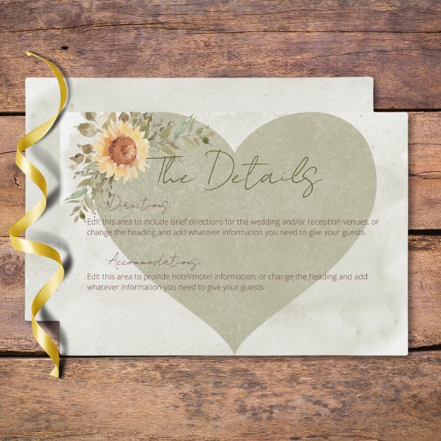 Soft Sunflowers Boho Heart Wedding Details  Enclosure Card (Soft Sunflowers Boho Heart Wedding Details Enclosure Card)