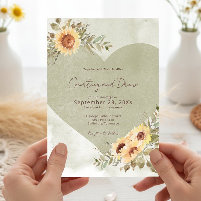 Soft Sunflowers Boho Heart Wedding Invitation (Soft Sunflowers Boho Heart Wedding Invitation)
