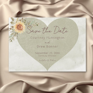 Soft Sunflowers Boho Heart Wedding Save The Date