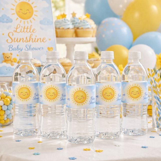 Soft Sunshine Sky Clouds Baby Shower Bottle Label (Creator Uploaded)