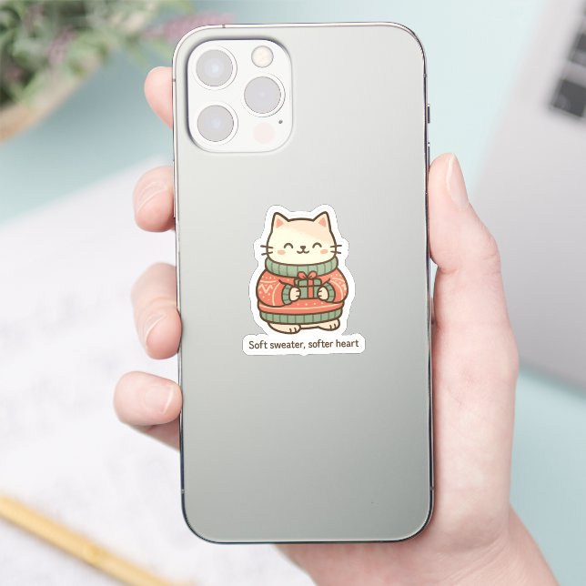 Soft Sweater Softer Heart Sticker | Cute Cozy Cat  (Phone)