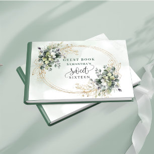 Soft Sweet 16 dusty green botanical eucalyptus Guest Book