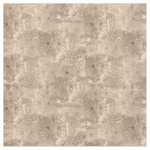 Soft tan colour repeat pattern of many leopards  fabric