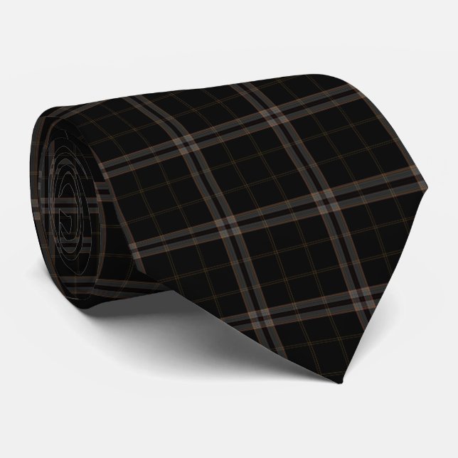 Soft Tan Red Black Tartan Plaid Tie (Rolled)