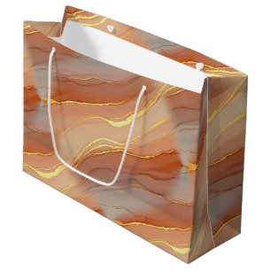 Soft Taupe Burnt Orange Marble Gold Large Gift Bag