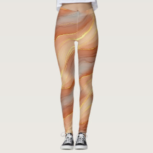 Soft Taupe Burnt Orange Marble Gold Leggings