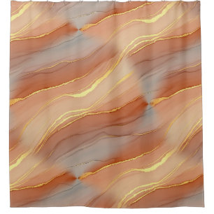 Soft Taupe Burnt Orange Marble Gold Shower Curtain