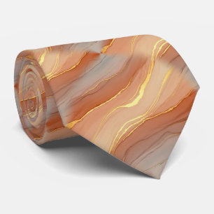 Soft Taupe Burnt Orange Marble Gold Tie