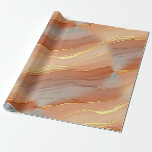 Soft Taupe Burnt Orange Marble Gold Wrapping Paper