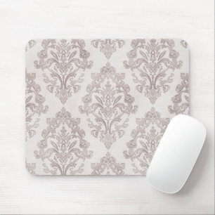 Soft Taupe Damask Watercolor Classic Floral Mouse Mat