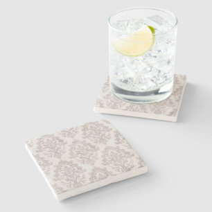 Soft Taupe Damask Watercolor Classic Floral Stone Coaster