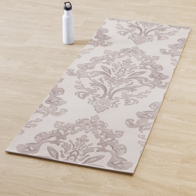 Soft Taupe Damask Watercolor Classic Floral Yoga Mat (In Situ)