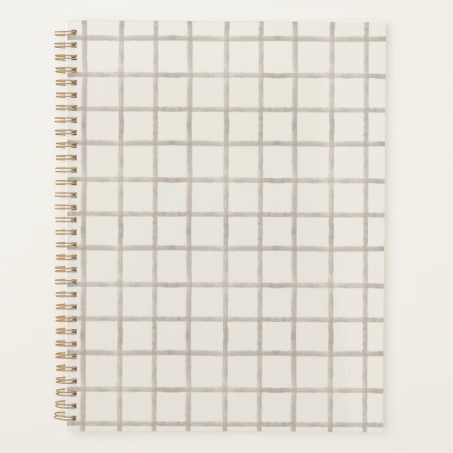 Soft Taupe Watercolor Windowpane Check Pattern Planner (Front)