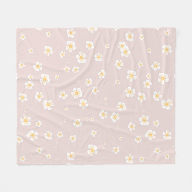 Soft Taupe White Daisies Fleece Blanket (Front (Horizontal))