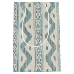 Soft Teal and Cream Ikat, Woven Look Medium Gift Bag