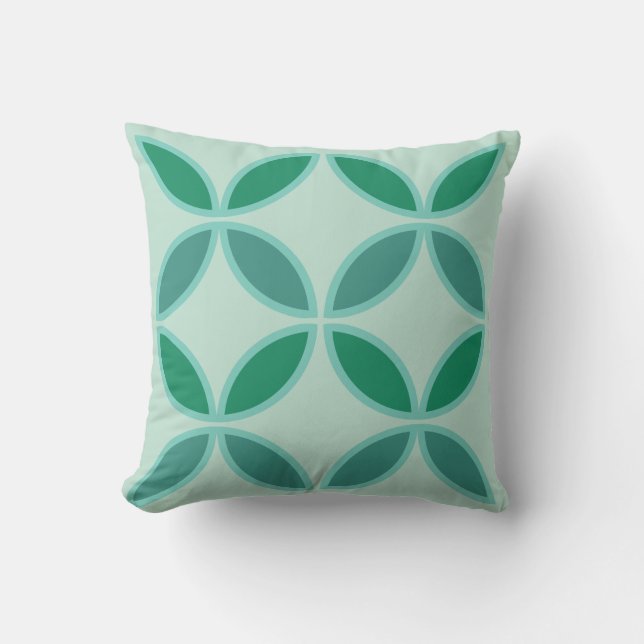 Soft teal and sea green circles or petals on mint cushion (Front)