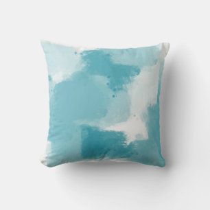 Soft Teal and White Abstract Brushstrokes Cushion