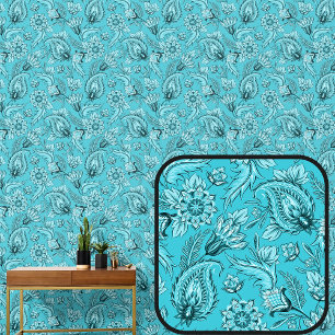 Soft Teal Aqua Green Floral Paisley Elegant Wallpaper