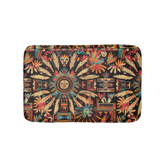 Soft Teal "Aztec Dream" Bathroom Bath Mat (Front)