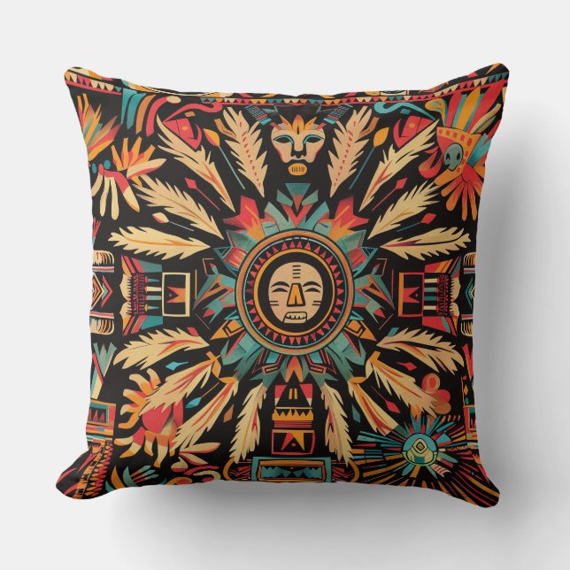 Soft Teal "Aztec Dream" Plush Throw Cushion 51x51  (Front)