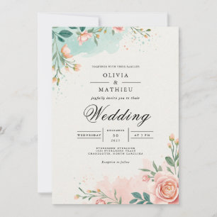 Soft Teal Blossom Arch Wedding Invitation
