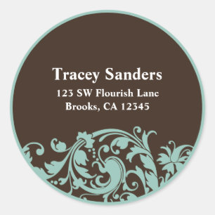 Soft Teal & Brown Swirl Custom Address Label