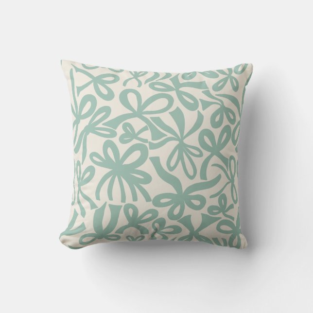 Soft Teal Coquette ribbons and bows  Cushion (Front)
