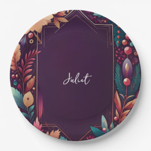 Soft Teal Fall Bold Jewel Tone Bridal Shower Paper Plate