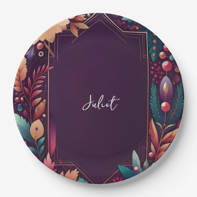 Soft Teal Fall Bold Jewel Tone Bridal Shower Paper Plate (Front)