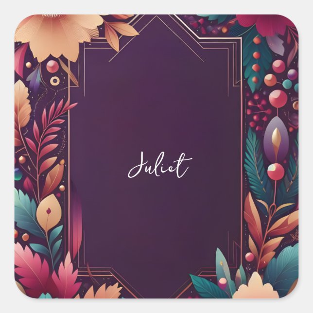 Soft Teal Fall Bold Jewel Tone Bridal Shower Square Sticker (Front)