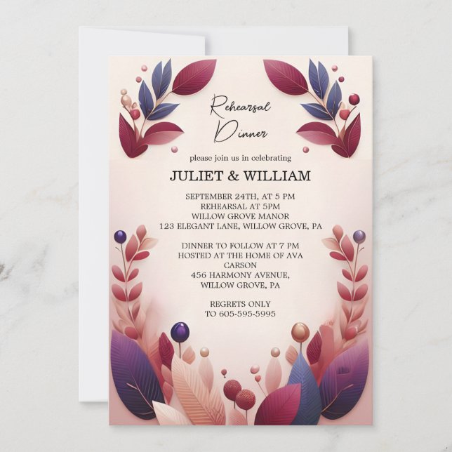 Soft Teal Fall Bold Jewel Tone Rehearsal Dinner Invitation (Front)