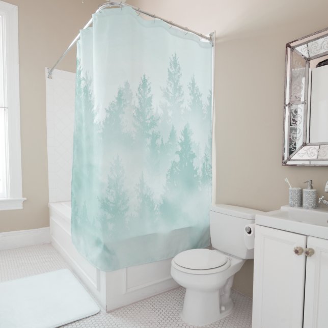 Soft Teal Green Forest Dream #1 #decor #art Shower Curtain (In Situ)
