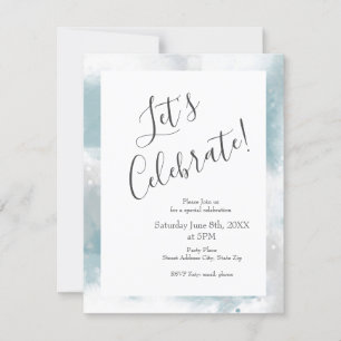 Soft Teal Grey & White Abstract Brushstrokes Invitation
